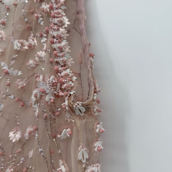 Unbranded Vintage Pink Beaded Sheer Sleeveless Overlay Womens XS-S - Picture 5 of 16